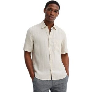 Tan linen Button down Polo Shirt (S)